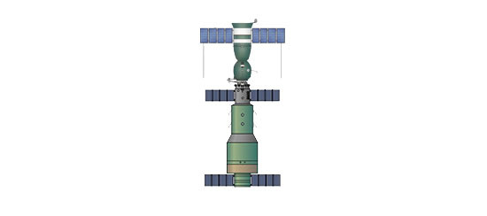 Ryc. b - Stacja Salut 1 z zadokowanym statkiem Sojuz 11 - rok 1971