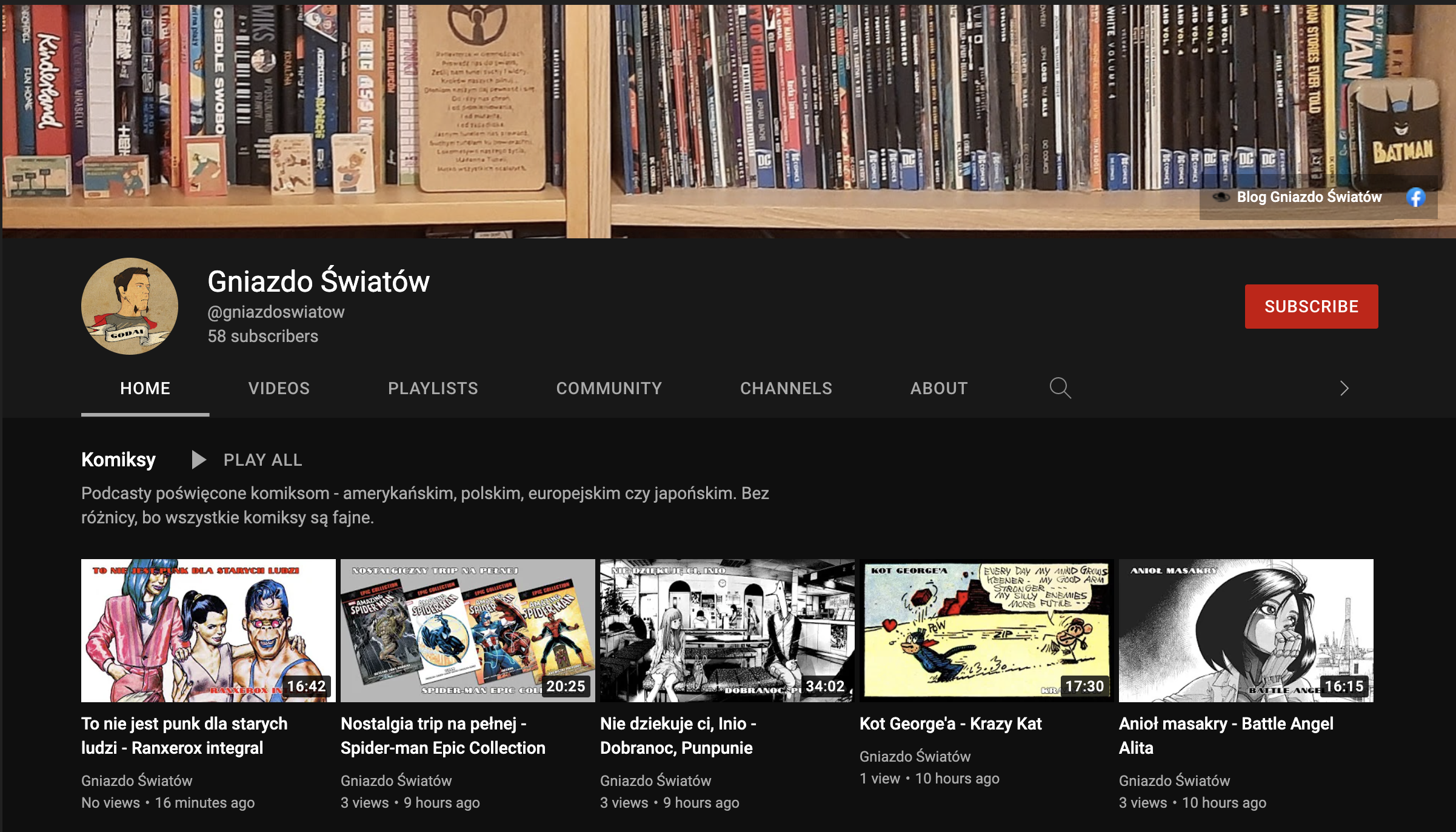 Zrzut ekranu kanału Gniazdo Światów w serwisie YouTube.